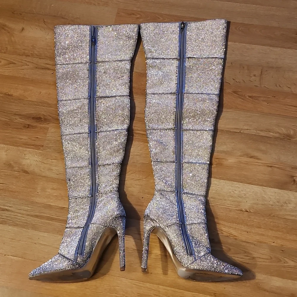 Elegant Steve Madden Silver Bling Over-the-Knee Boots